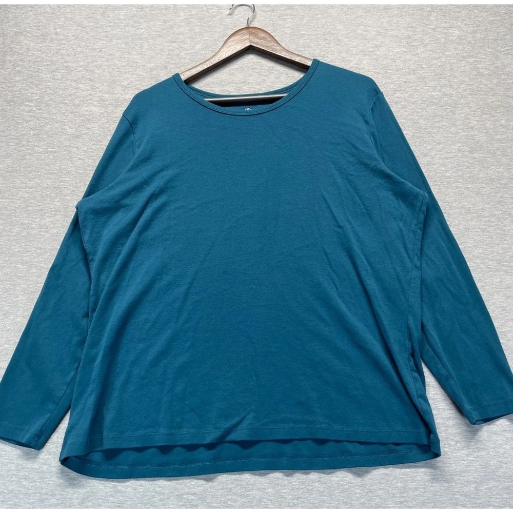 St. John's Bay Essential Shirt Women 2X Teal Cotton Long Sleeve Crew Neck Casual
